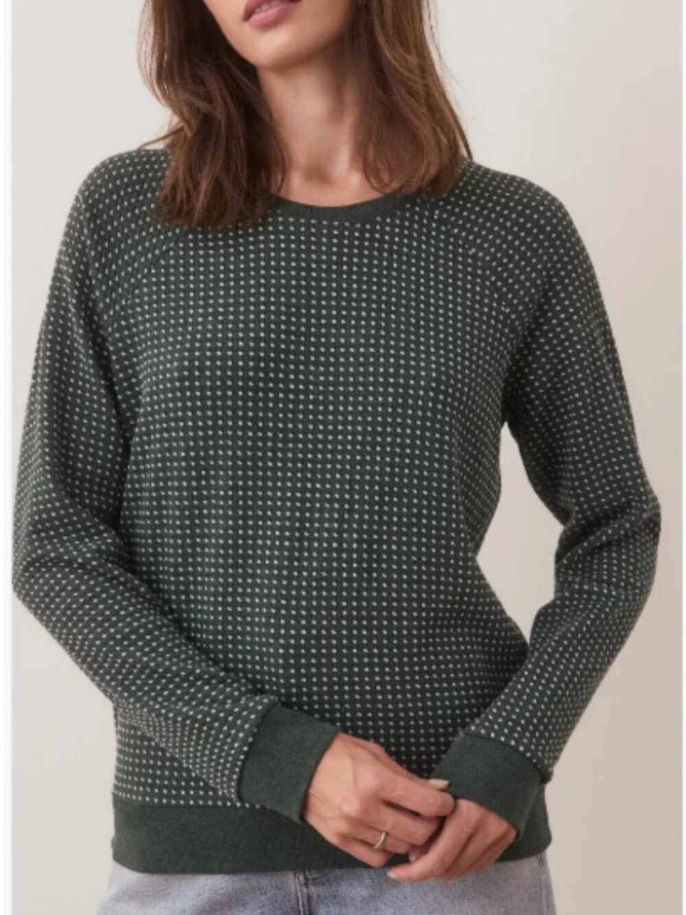 Marine Daisy Textured Stitch Sweater Size S Green White Soft Cozy Polka Dot EUC